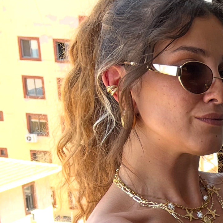 ASC Çapraz Taşlı Gold Earcuff (2 adet)
