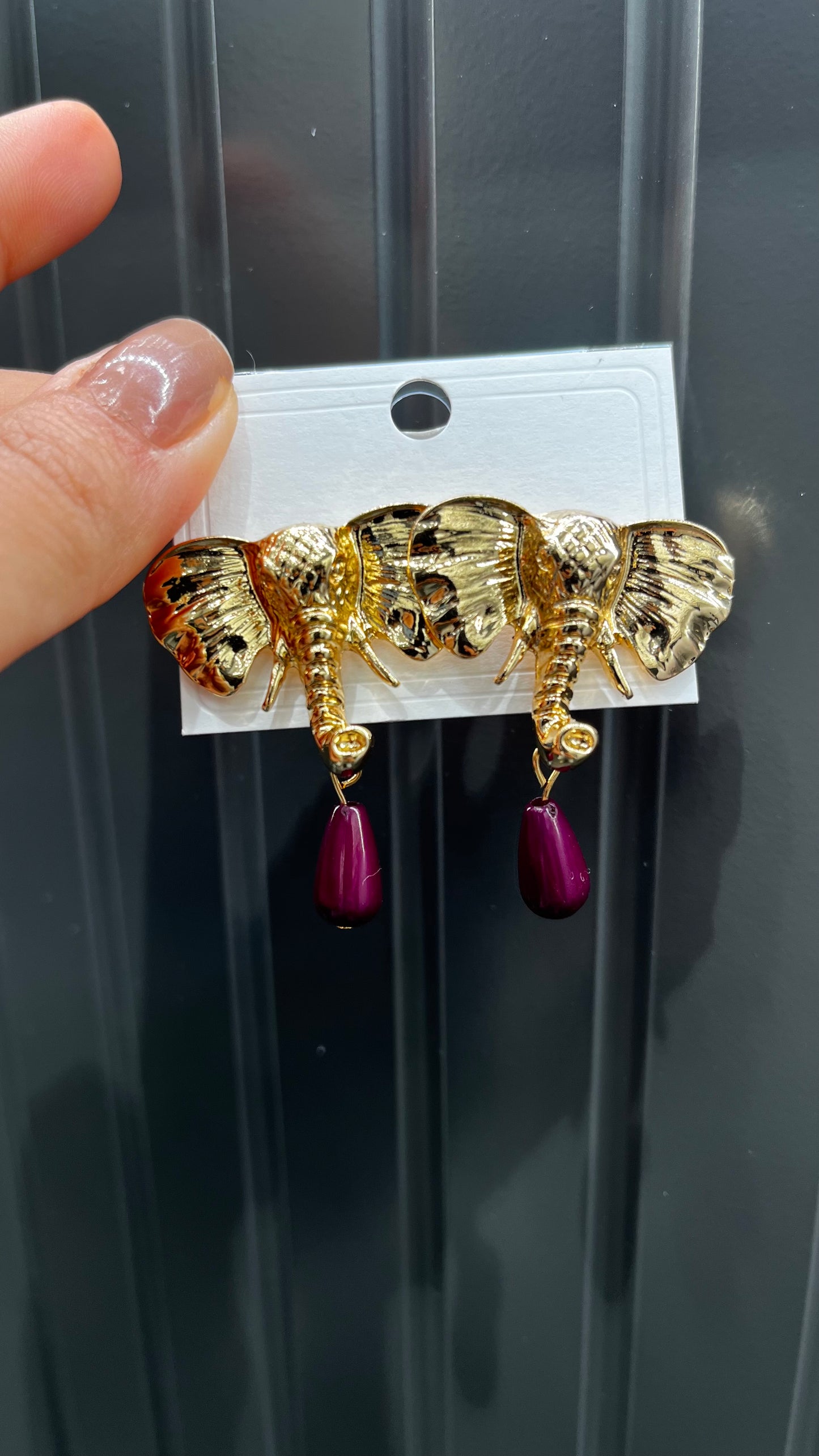 Mürdüm Boncuk Detaylı Gold Fil Küpe