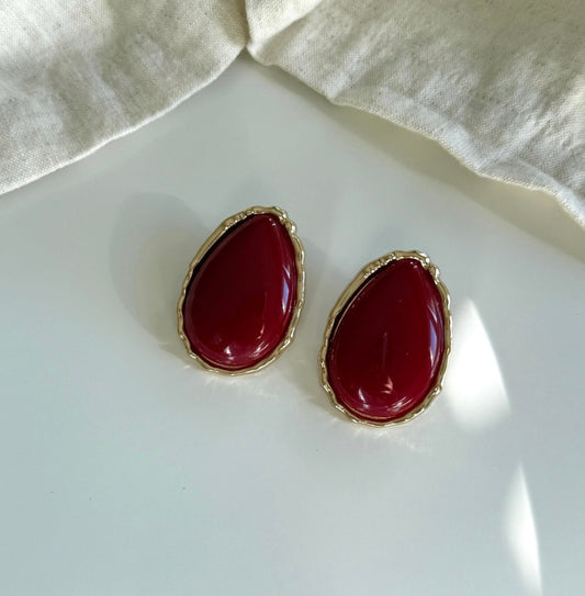 Oval Bordo Küpe