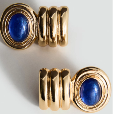 Marka Saks Mavi Mineli Gold Küpe