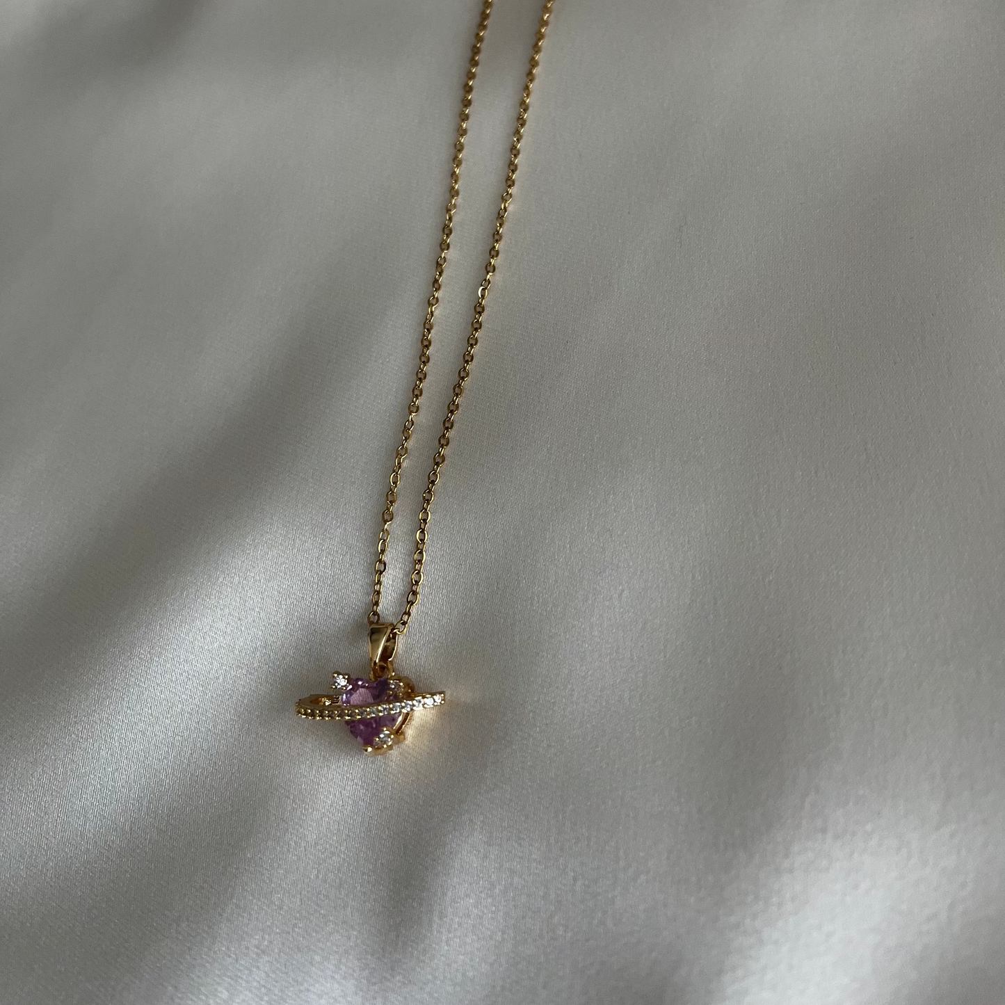 ASC Pembe Taşlı Kalp Gold Kolye