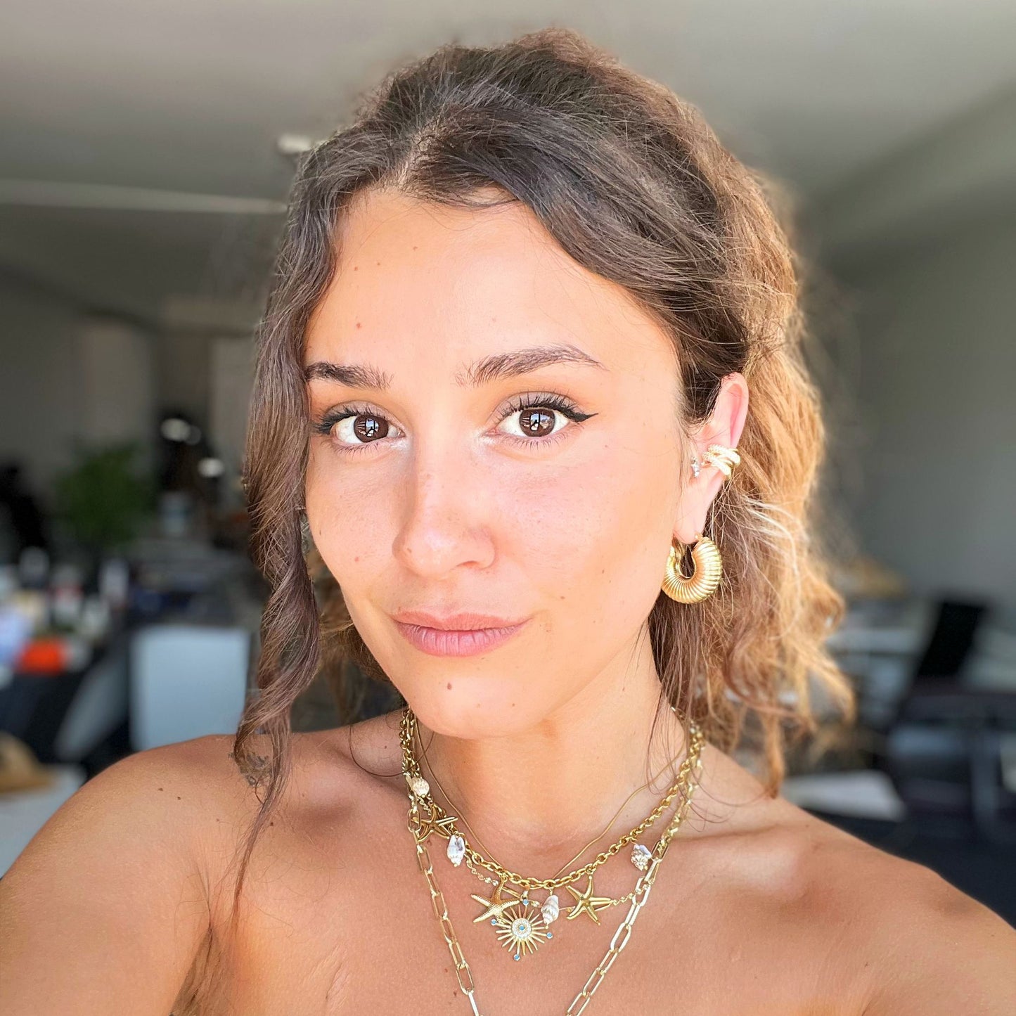 ASC Çapraz Taşlı Gold Earcuff (2 adet)