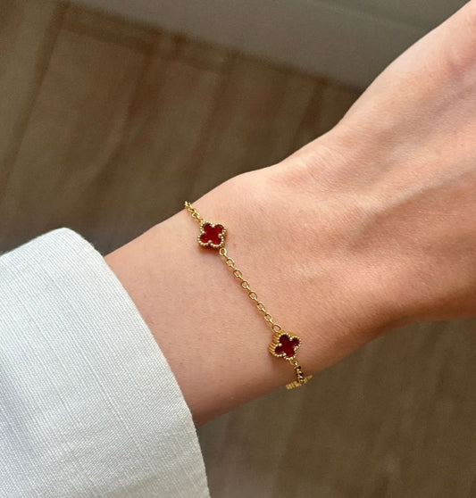 Unisex Bordo Renk Yonca Model Çelik Bileklik
