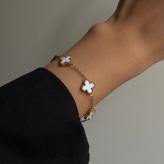 Unisex Gold Beyaz Yonca Bileklik