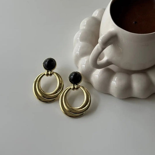 Marka Siyah Mineli Gold Küpe