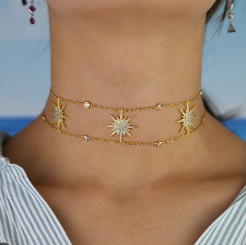 Kuzey Yıldızlı Çift Zincir Kolye & Chokers