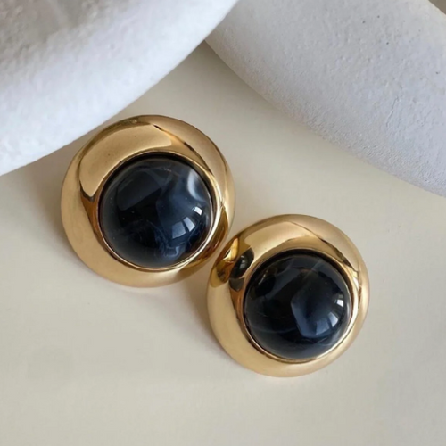 Siyah Gold Düğme Küpe