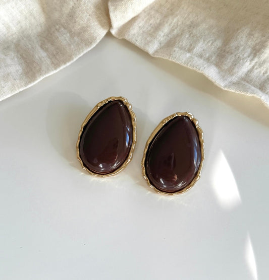 Oval Kahverengi Küpe