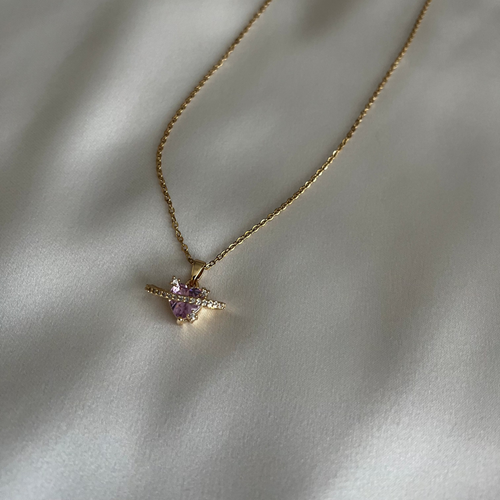 ASC Pembe Taşlı Kalp Gold Kolye