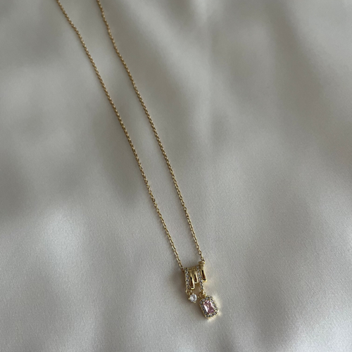 ASC Taşlı Pembe Baget Kolye