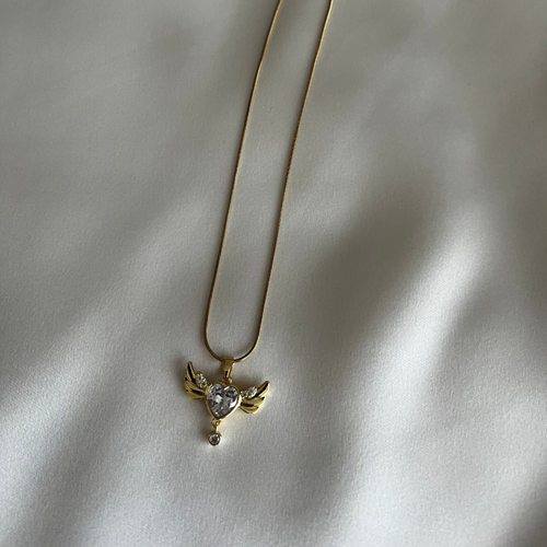 ASC Taşlı Melek Kanat Gold Kolye