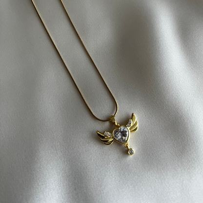 ASC Taşlı Melek Kanat Gold Kolye