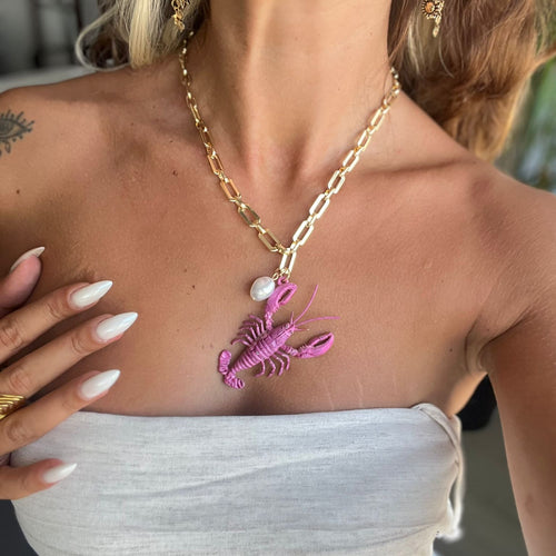 Gold Zincirli Mor Istakoz Kolye