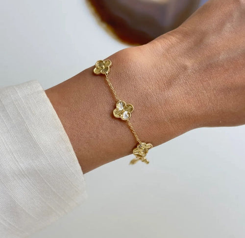 Unisex Gold Renk Yonca Model Çelik Bileklik