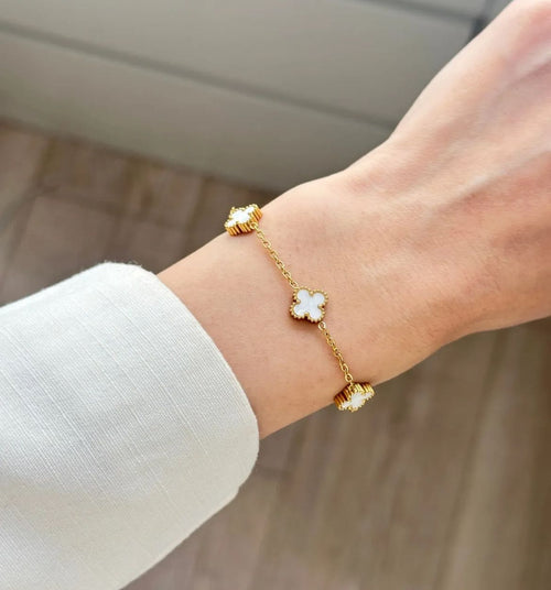 Unisex Beyaz Renk Yonca Model Çelik Bileklik