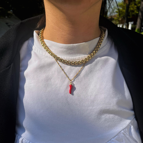 ASC Çelik Gold Kırmızı Biber Uçlu Kolye