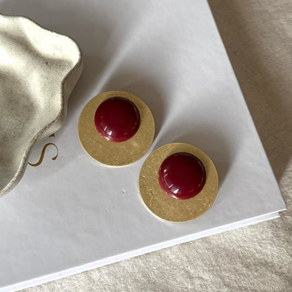 Gold Plaka Taş Detaylı Vintage Küpe