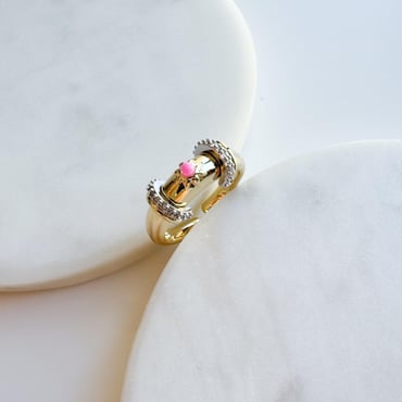 Çelik Pembe Taşlı Güneş Yüzük