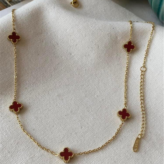 Çelik Bordo Cleef Kolye