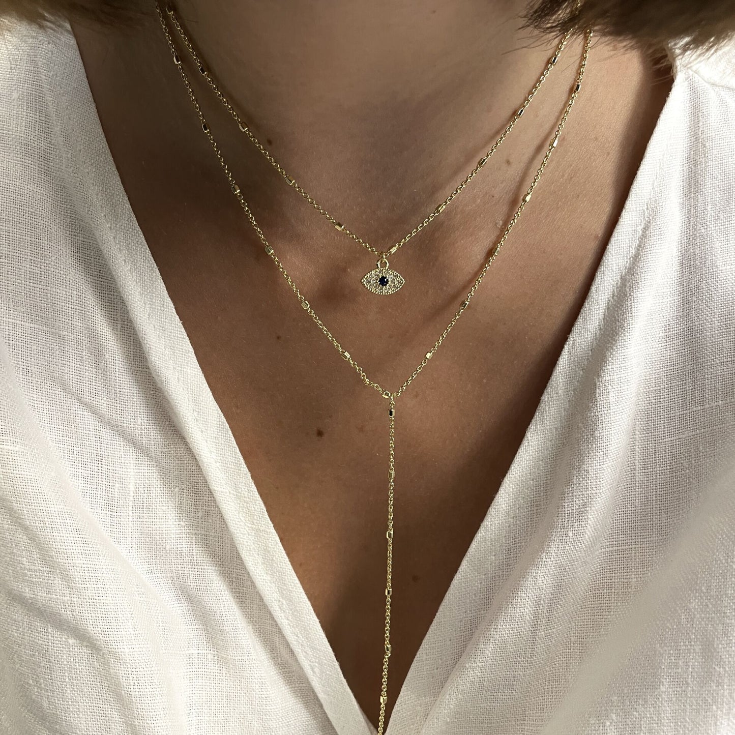 Taşlı Göz Tasarımlı Y Kolye