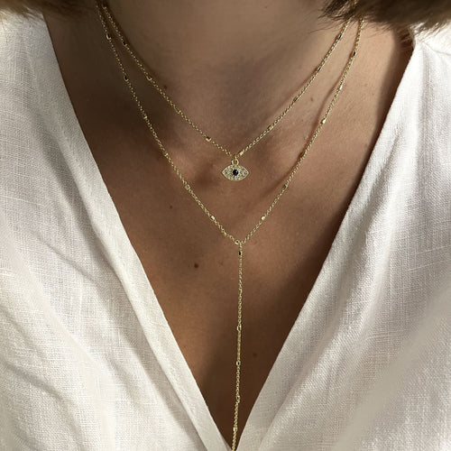 Taşlı Göz Tasarımlı Y Kolye