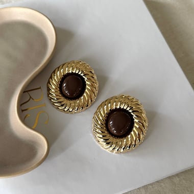 Gold Kenarları Burgu Vintage Küpe