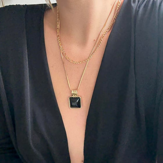 Marka Siyah Taşlı 2li Kolye