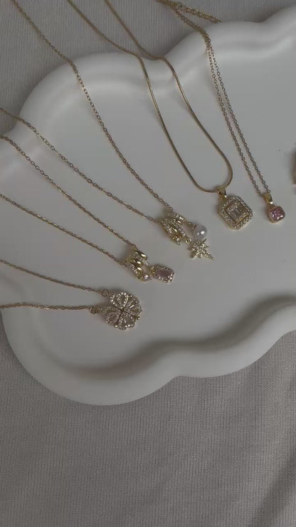 ASC Pembe Taşlı Kalp Gold Kolye