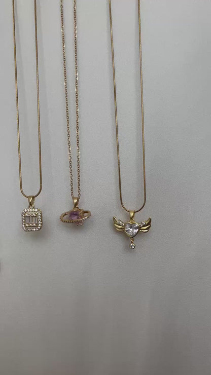 ASC Pembe Taşlı Kalp Gold Kolye