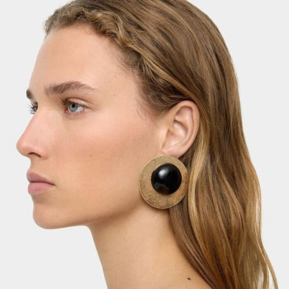 Gold Plaka Taş Detaylı Vintage Küpe