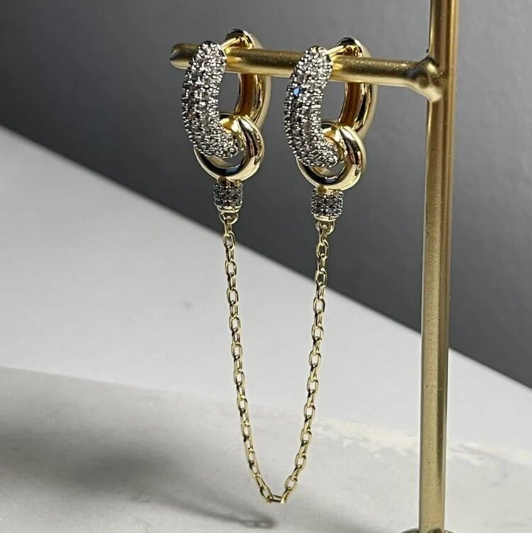 İkili Marka Model Taşlı Halka Küpe,