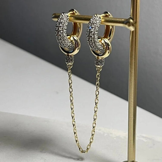 İkili Marka Model Taşlı Halka Küpe,